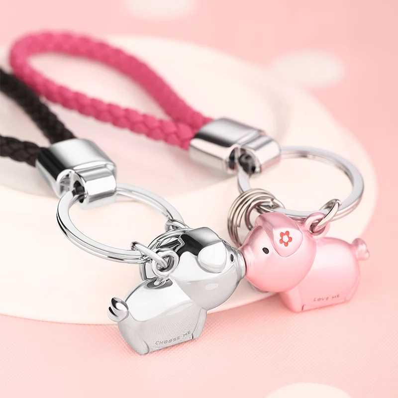可愛小豬鑰匙圈/一對禮盒裝/粉色+銀色