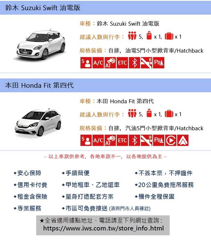 【全省】IWS租車 - 租車1500/1600c.c汽車租用一日券