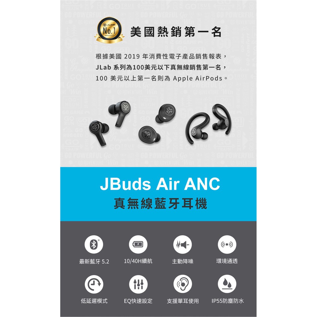 現貨 JLab JBuds Air 主動式ANC降噪 真無線藍牙耳機 藍牙5.2晶片 環境音 支援單耳 | 強棒創意音響 黑色