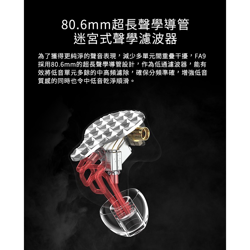 FiiO FA9 樓氏六單元動鐵MMCX單晶銅鍍銀可換線耳機 琉璃黑