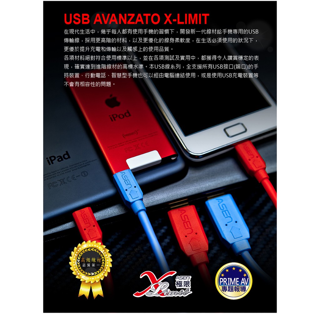 ASEN USB 2.0 Micro 對 Micro (OTG) AVANZATO工業級線材X-LIMIT系列 - 1M