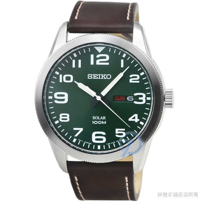 【SEIKO 精工】太陽能時尚皮帶男錶-藍面 SNE475P1 / 綠面 SNE473P1