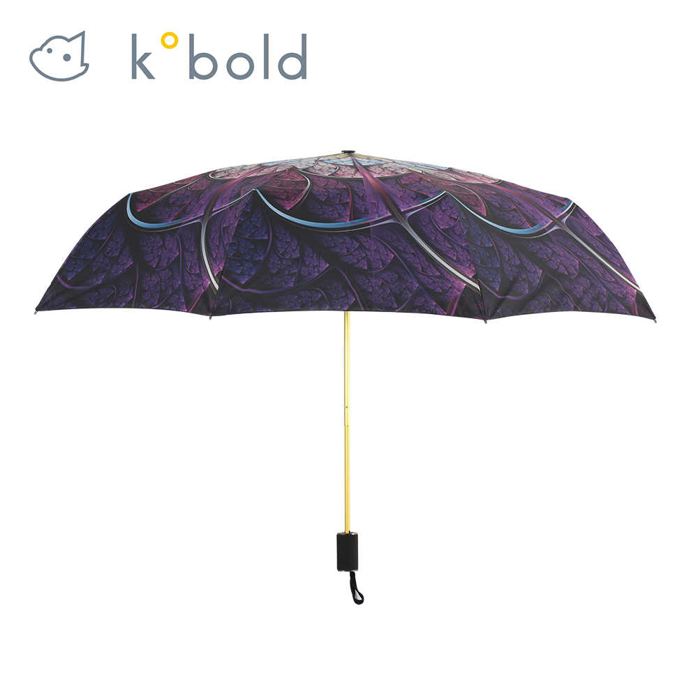 【德國kobold】抗UV降溫10-12度-隱形傘骨-萬花鏡遮陽防曬降溫傘 -雙層三折傘-盛開紫