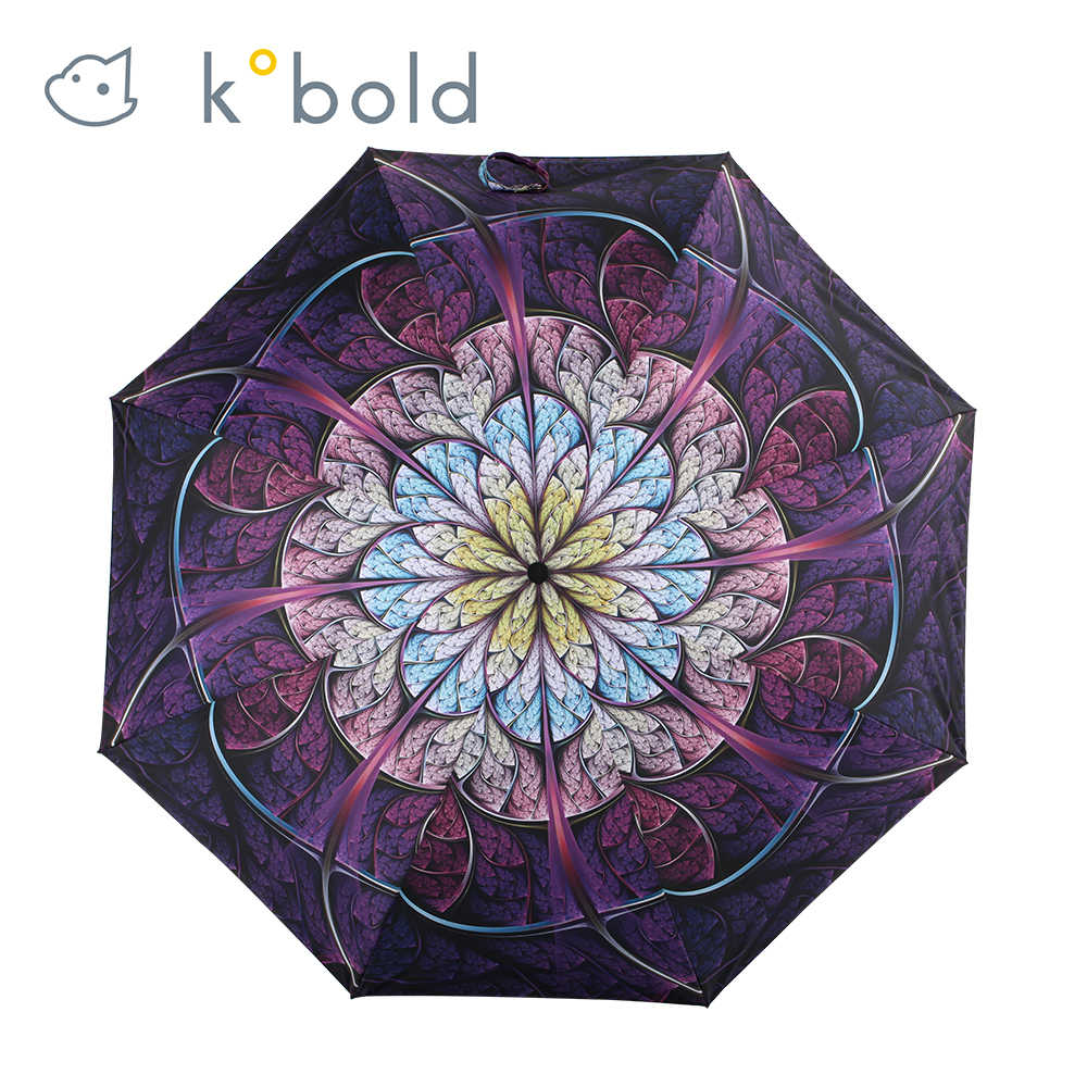 【德國kobold】抗UV降溫10-12度-隱形傘骨-萬花鏡遮陽防曬降溫傘 -雙層三折傘-盛開紫