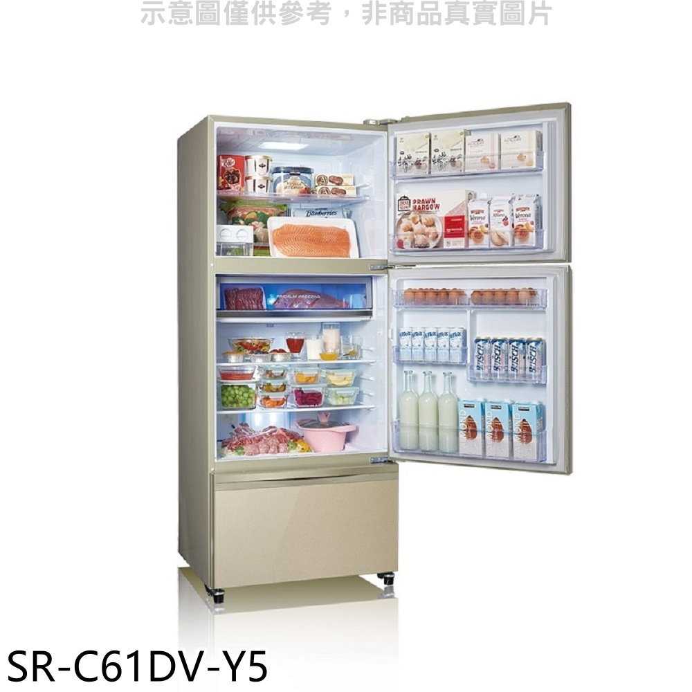 《滿萬折1000》聲寶【SR-C61DV-Y5】605公升三門變頻炫麥金冰箱(7-11商品卡100元)