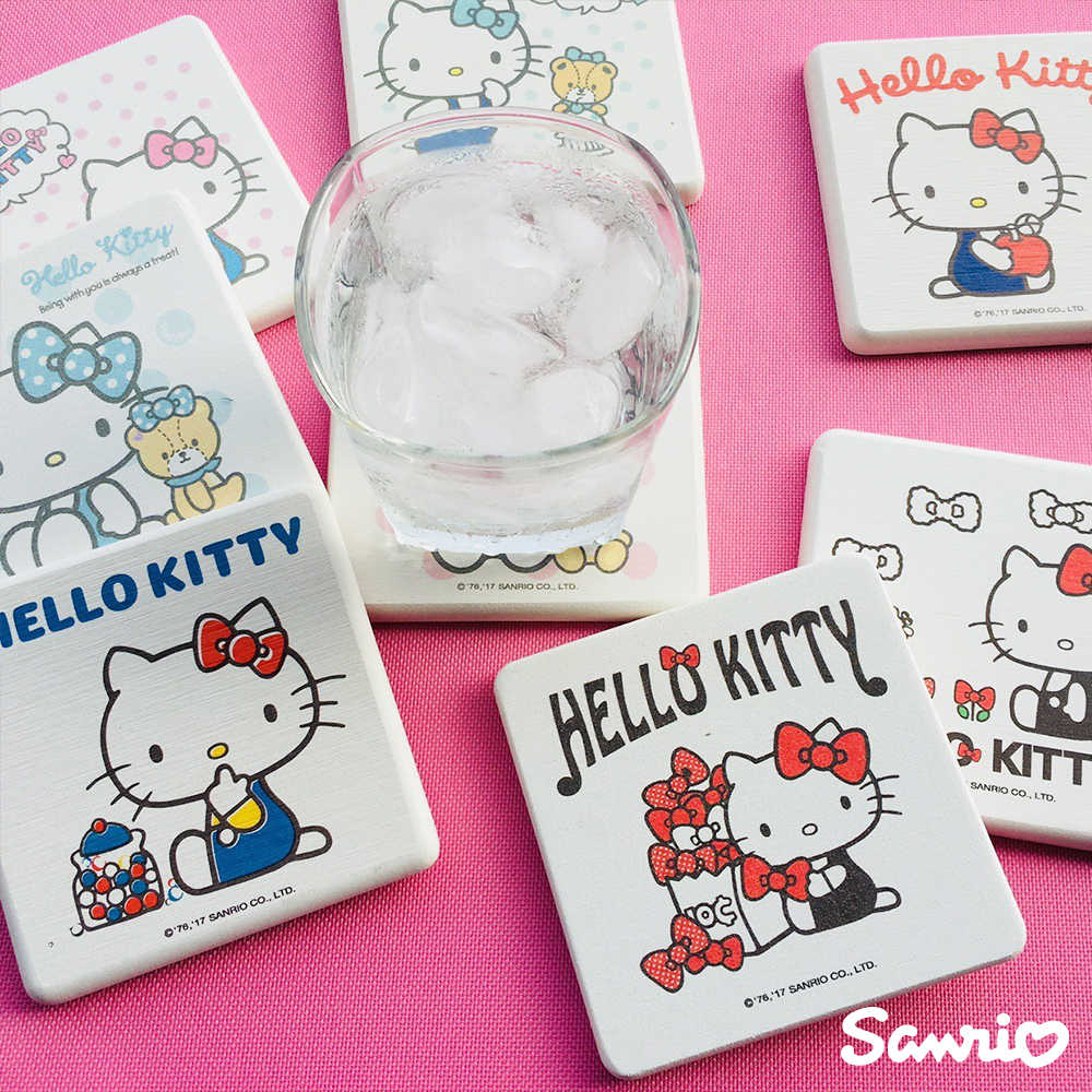 【三麗鷗Sanrio】HELLO KITTY超可愛授權珪藻土吸水杯墊 彩繪款(同款2入組)
