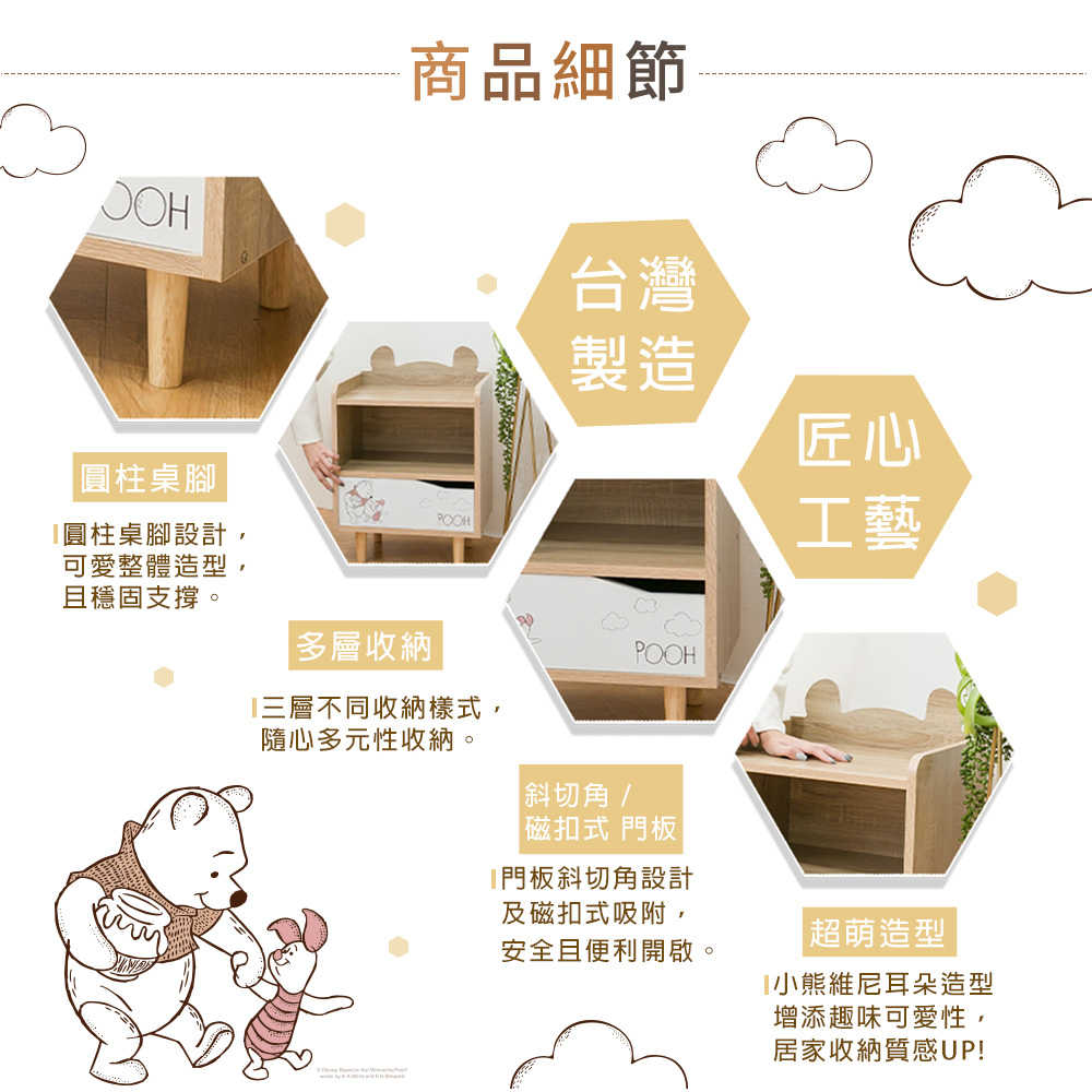 【迪士尼】小熊維尼造型床頭櫃 正版授權 收納櫃/雙層櫃/床邊櫃/書櫃/整理櫃
