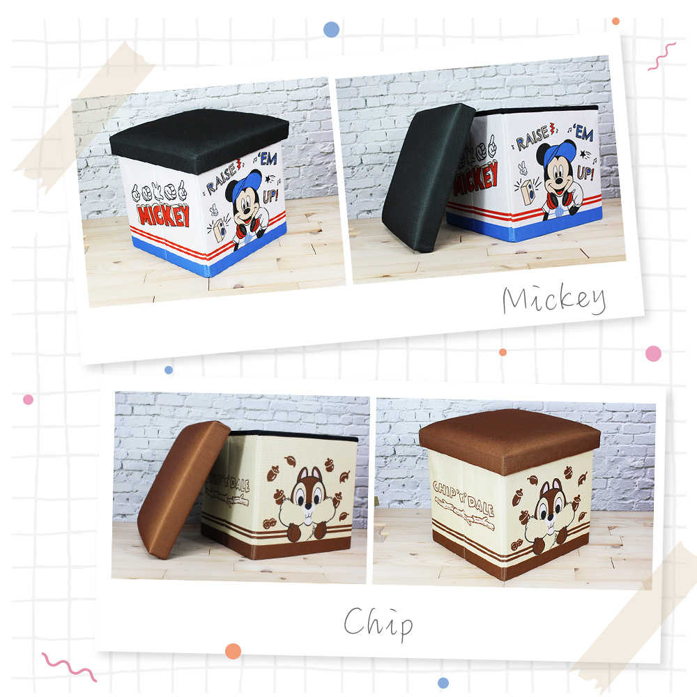 迪士尼Disney 方形摺疊收納箱椅 置物箱 玩具箱 矮凳 椅子