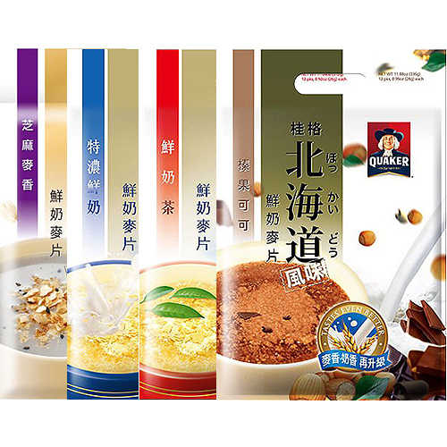 桂格 北海道風味 麥香鮮奶麥片 4入/組 (特濃鮮奶+鮮奶茶+芝麻麥香+榛果可可)