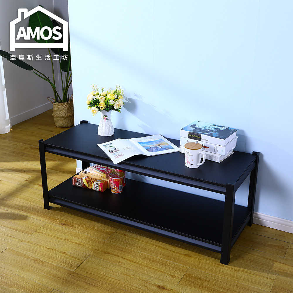 【WTW005】黑金剛免螺絲超穩固鐵板雙層角鋼電視櫃/客廳桌Amos