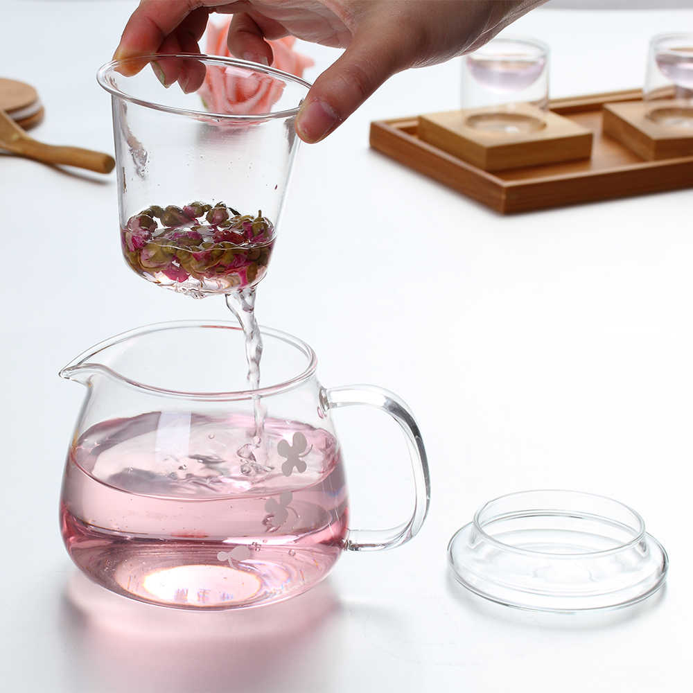 【香港RELEA物生物】500ml小花耐熱玻璃泡茶壺(一壺二杯套裝組)