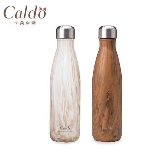 【Caldo卡朵】曲線木紋不鏽鋼保溫瓶500ml