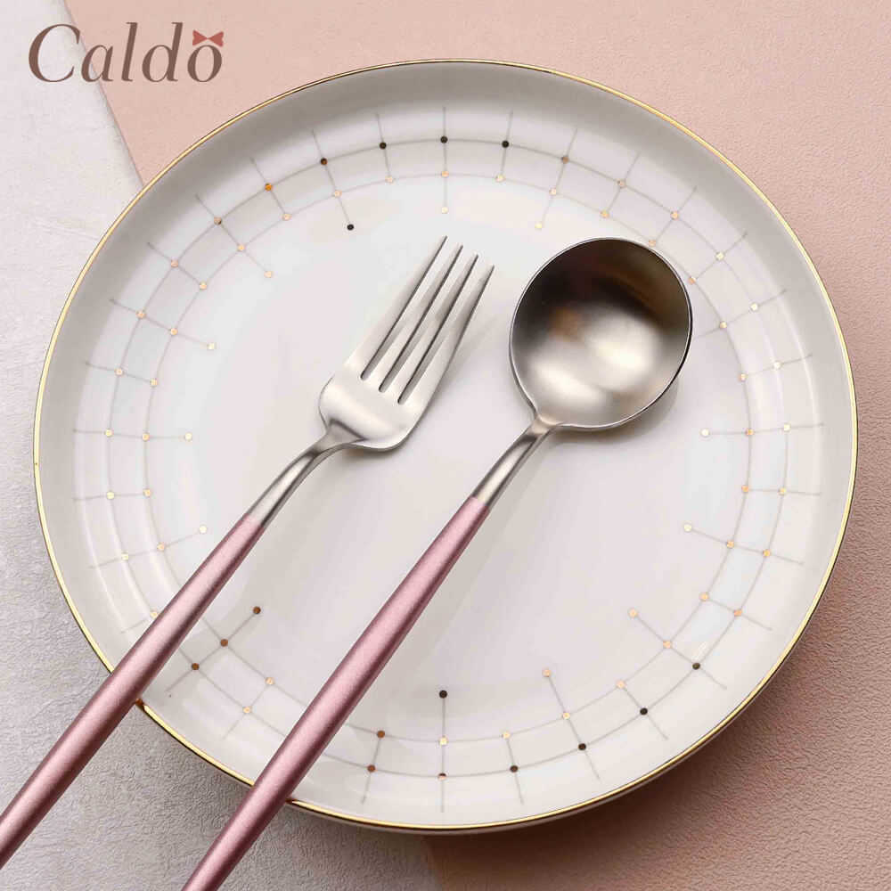 【Caldo卡朵】玫瑰光影不鏽鋼環保餐具3件組(叉+匙+筷)