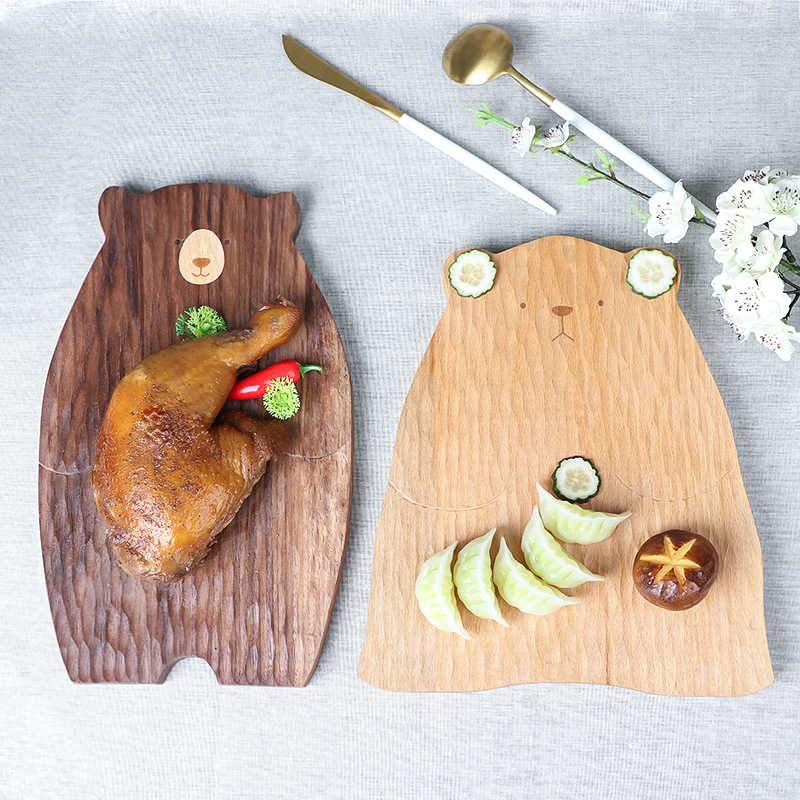 現貨 小熊木盤日式創意個性黑胡桃木裝飾盤餐盤手作盤子 交換禮物