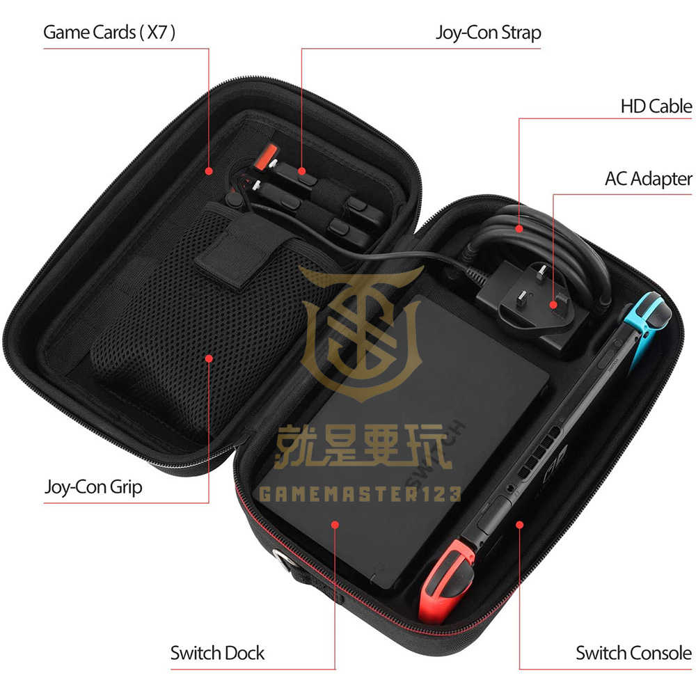 【就是要玩】NS Switch 大容量硬殼包+保護貼 硬殼包 攜帶包 收納箱 攜帶箱