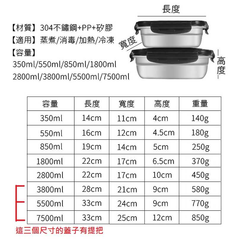 304不鏽鋼保鮮盒多尺寸保鮮盒便當盒密封保鮮盒保鮮碗密封盒餐盒食物保鮮盒 Rs1063 Life365 線上購物 有閑娛樂電商