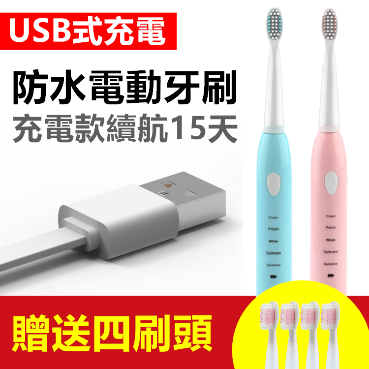 電動牙刷 五種清潔模式 附4刷頭 聲波牙刷 IPX7防水 USB充電【RS1004】