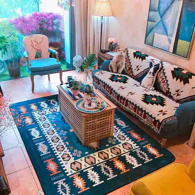 [130x180cm]北歐幾何雙面毯 雙層編織毯 沙發毯 保暖毯 沙發巾 地毯 臥室床邊毯 露營地墊【CP011】