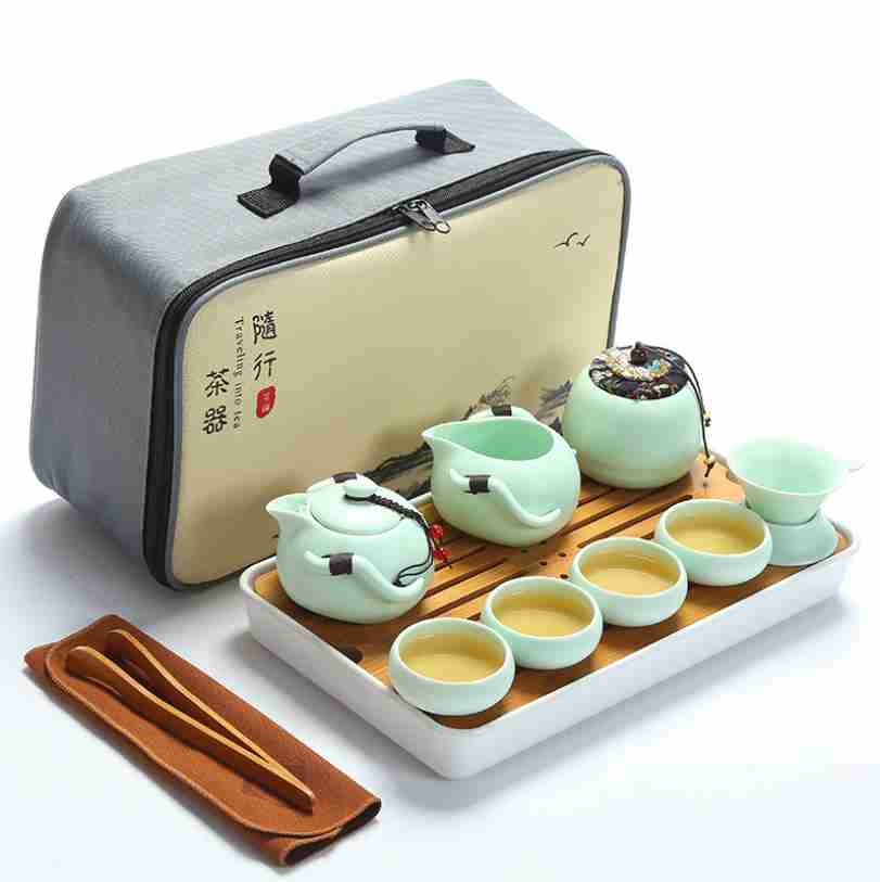 陶瓷旅行茶具組 附收納包 攜帶式茶具 泡茶組 茶壺 茶杯 陶瓷茶具 【RS1069】