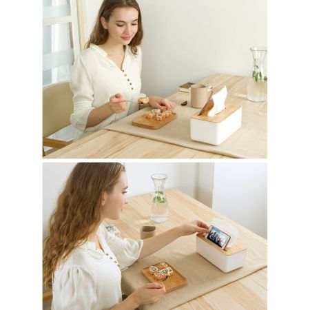 簡約 橡木蓋 手機架 面紙盒 抽取式 面紙 餐巾紙 衛生紙 盒 收納 Iphone【RS617】