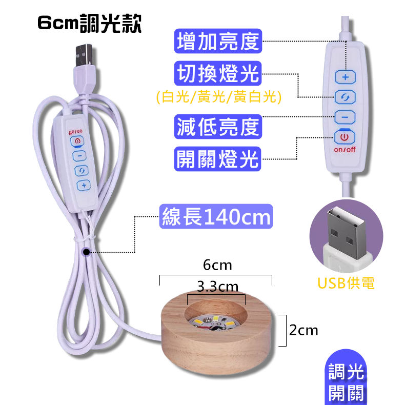 LED燈座 燈座 水晶燈座 木燈座 USB燈座 七彩燈座 球燈座 發光燈座 白光 暖光 黃光 可調【RS1468】 - LIFE365 | 購物橘子