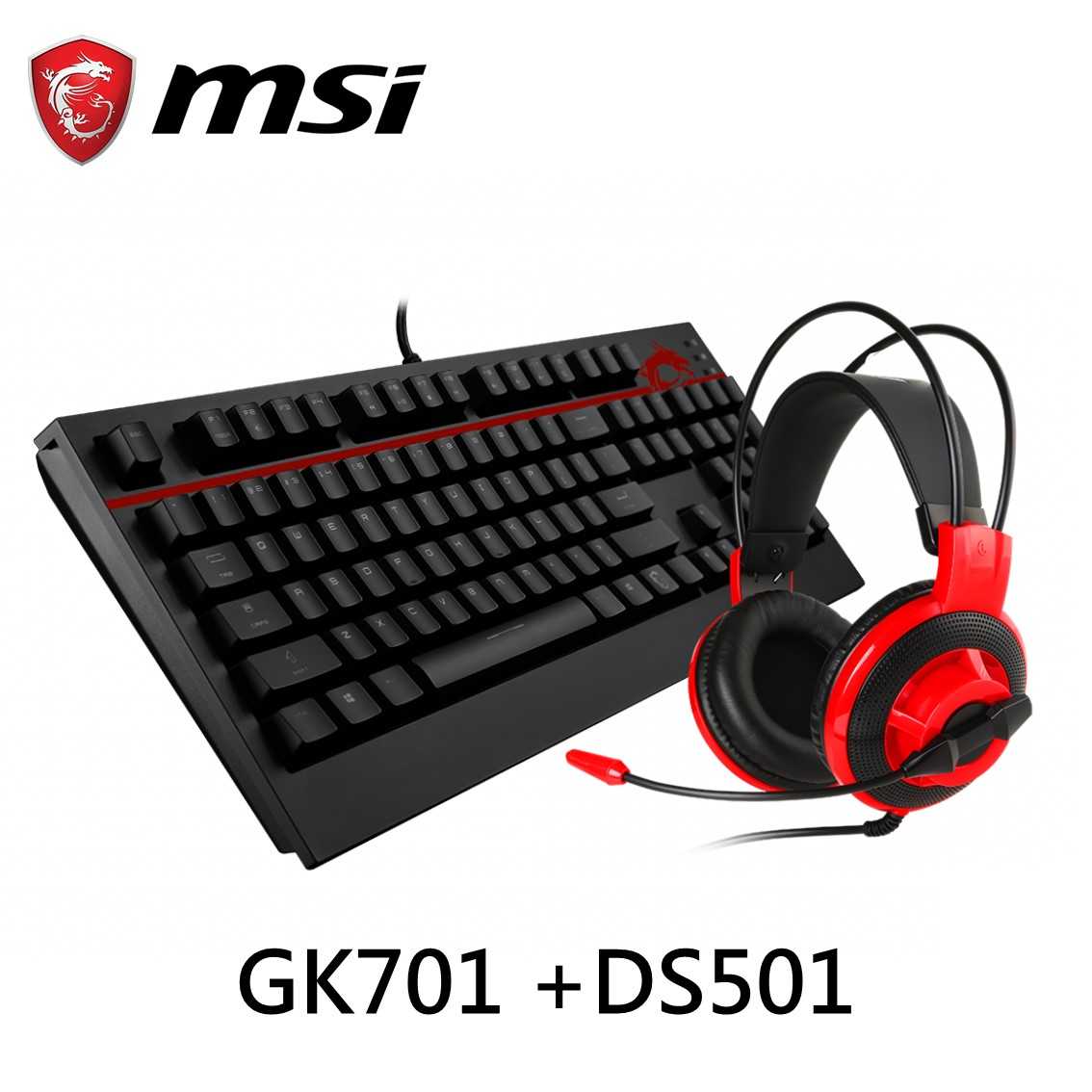 【電競鍵盤耳機超值組】微星 MSI GK701 Cherry 茶軸 鍵盤+DS501 降噪耳麥