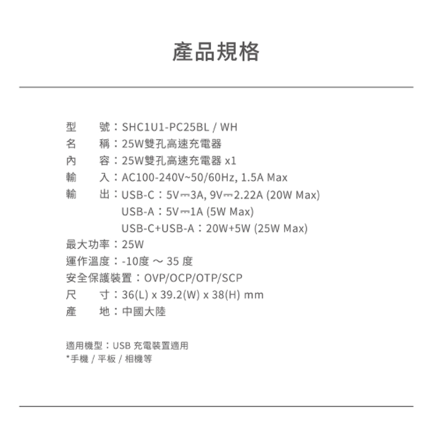 Soodatek 25W 雙孔高速充電器PD20W Takaya鷹屋 快充 旅行 上班族 IPHONE 蘋果手機