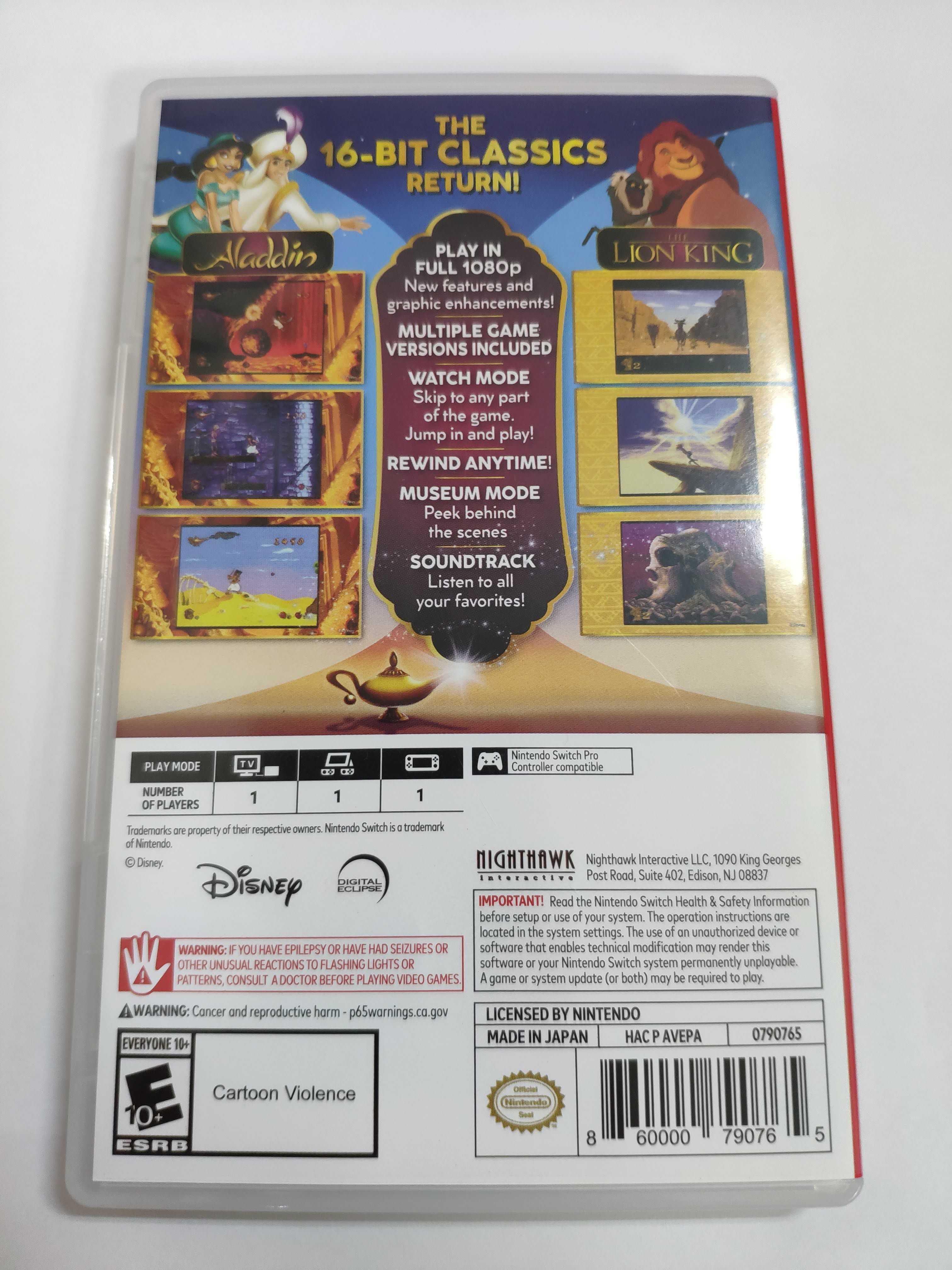 【二手】 NS SWITCH 迪士尼經典遊戲：阿拉丁和獅子王 英日文美版 Disney Classic Games