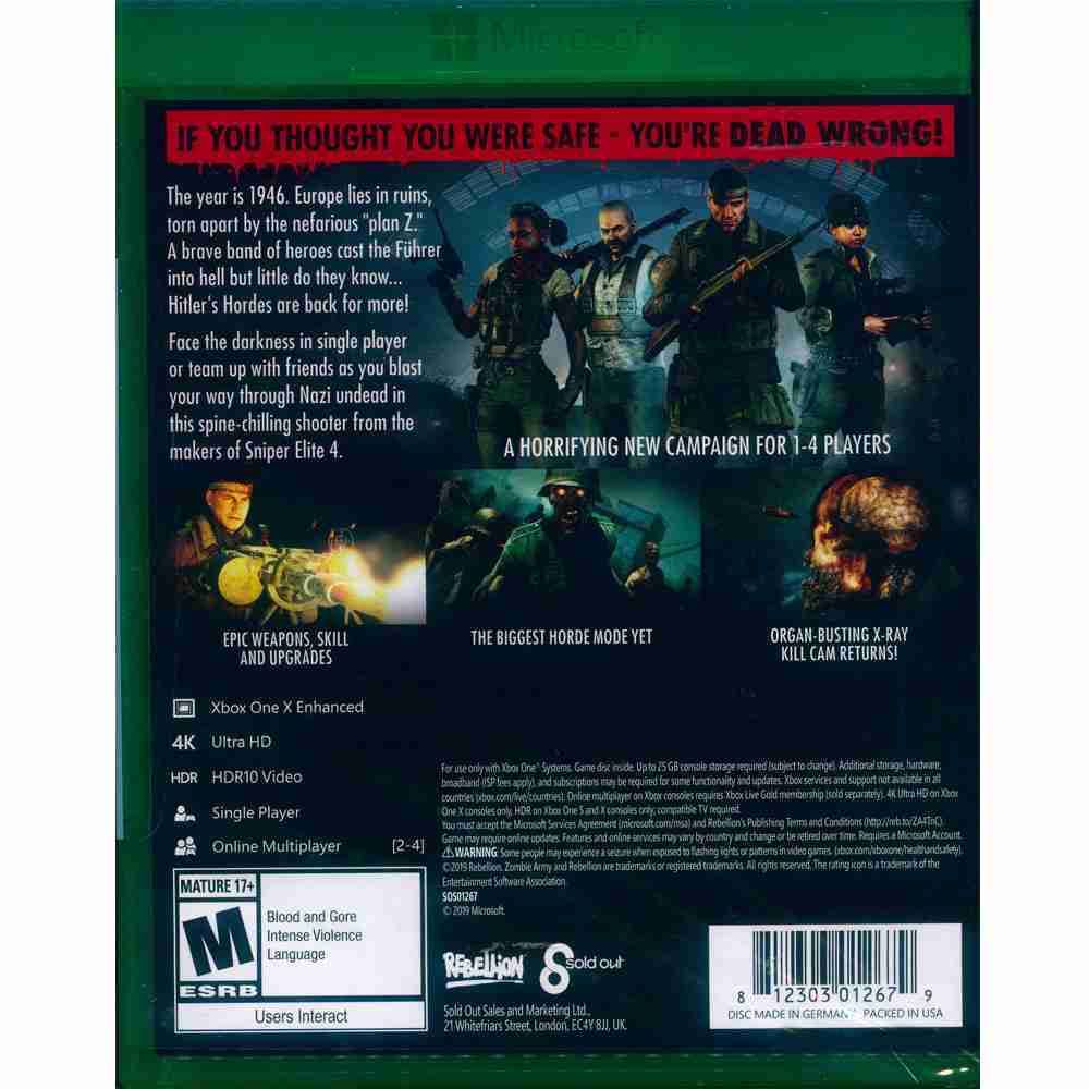 【一起玩】XBOX ONE 殭屍部隊：死亡戰爭4 中英文美版 Zombie Army 4: Dead War