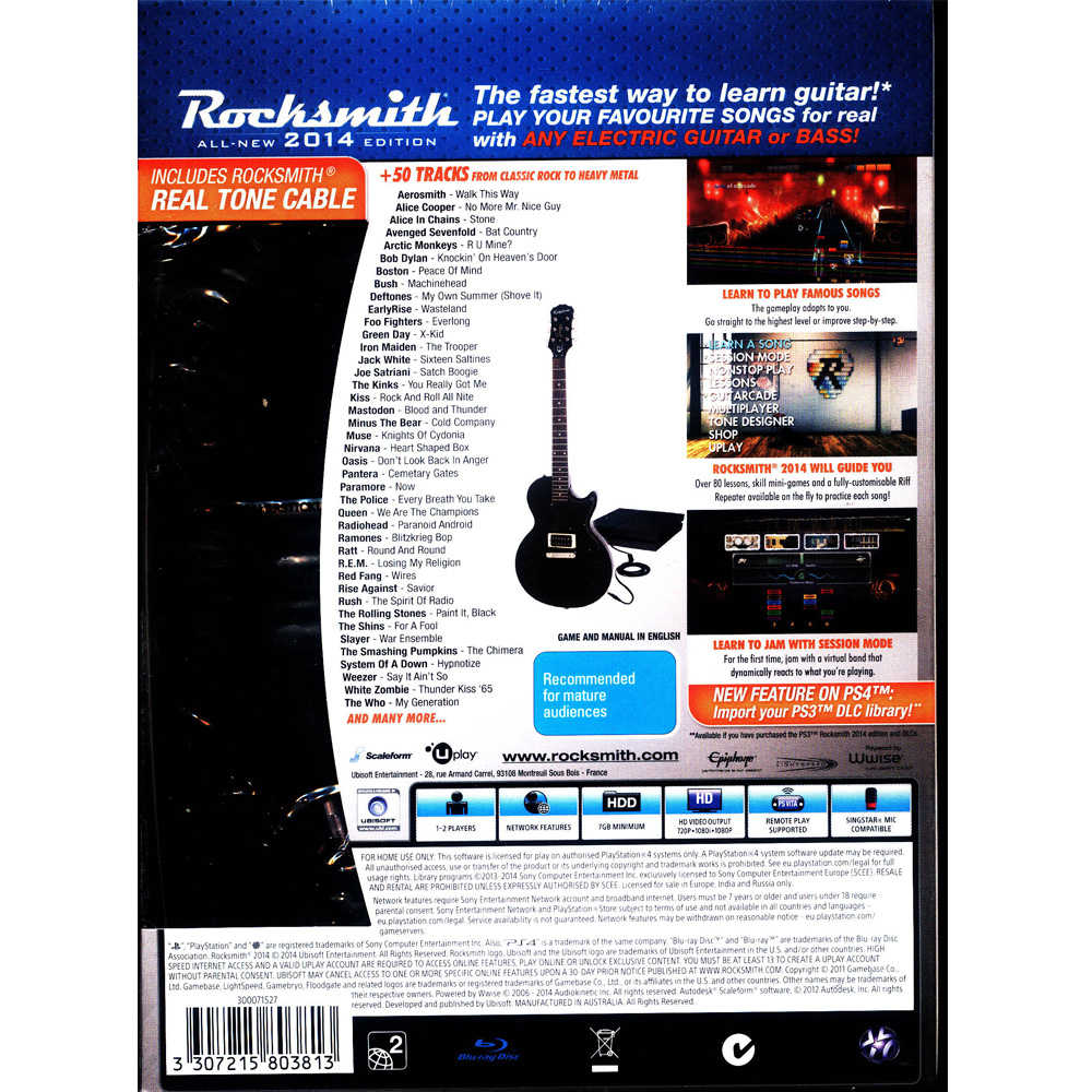 (現貨全新) PS4 搖滾史密斯 2014 重製版 英文歐版(附音源線) Rocksmith 201