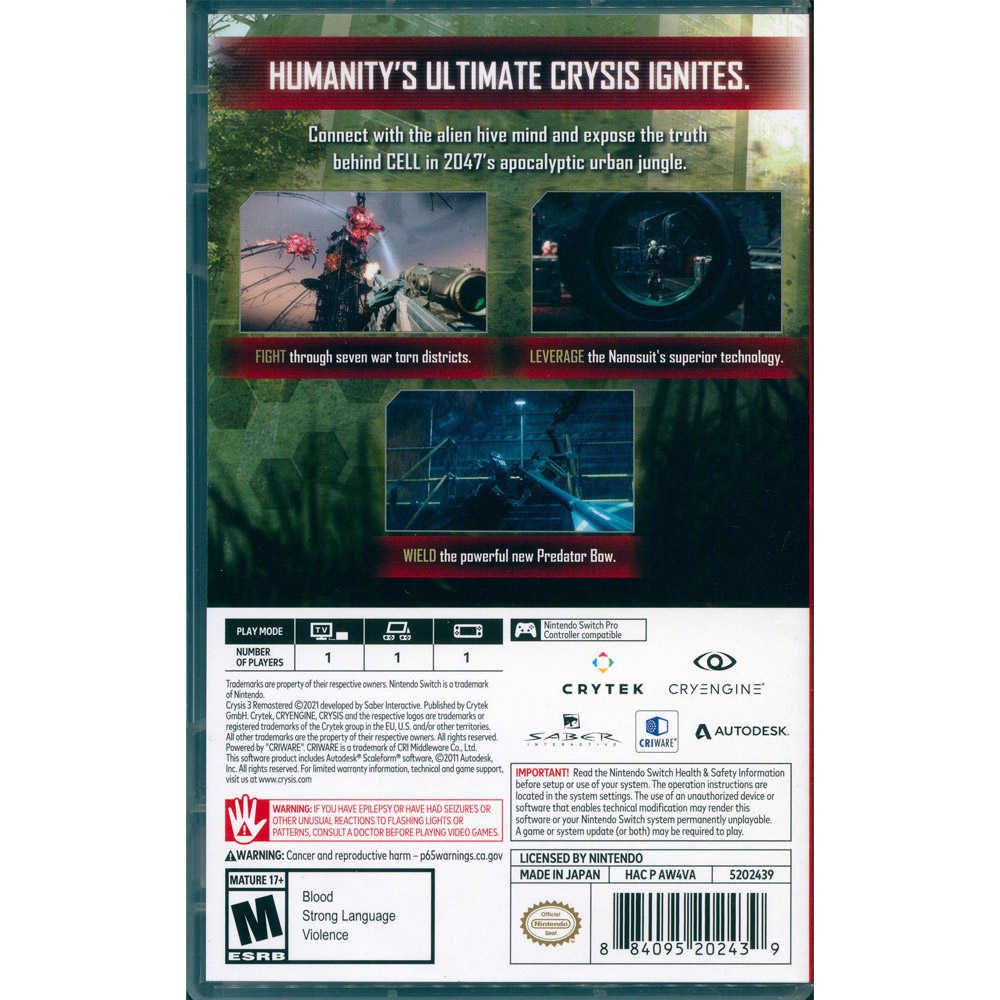 【一起玩】 NS SWITCH 末日之戰 3 重製版 中英日文美版 Crysis 3 Remastered