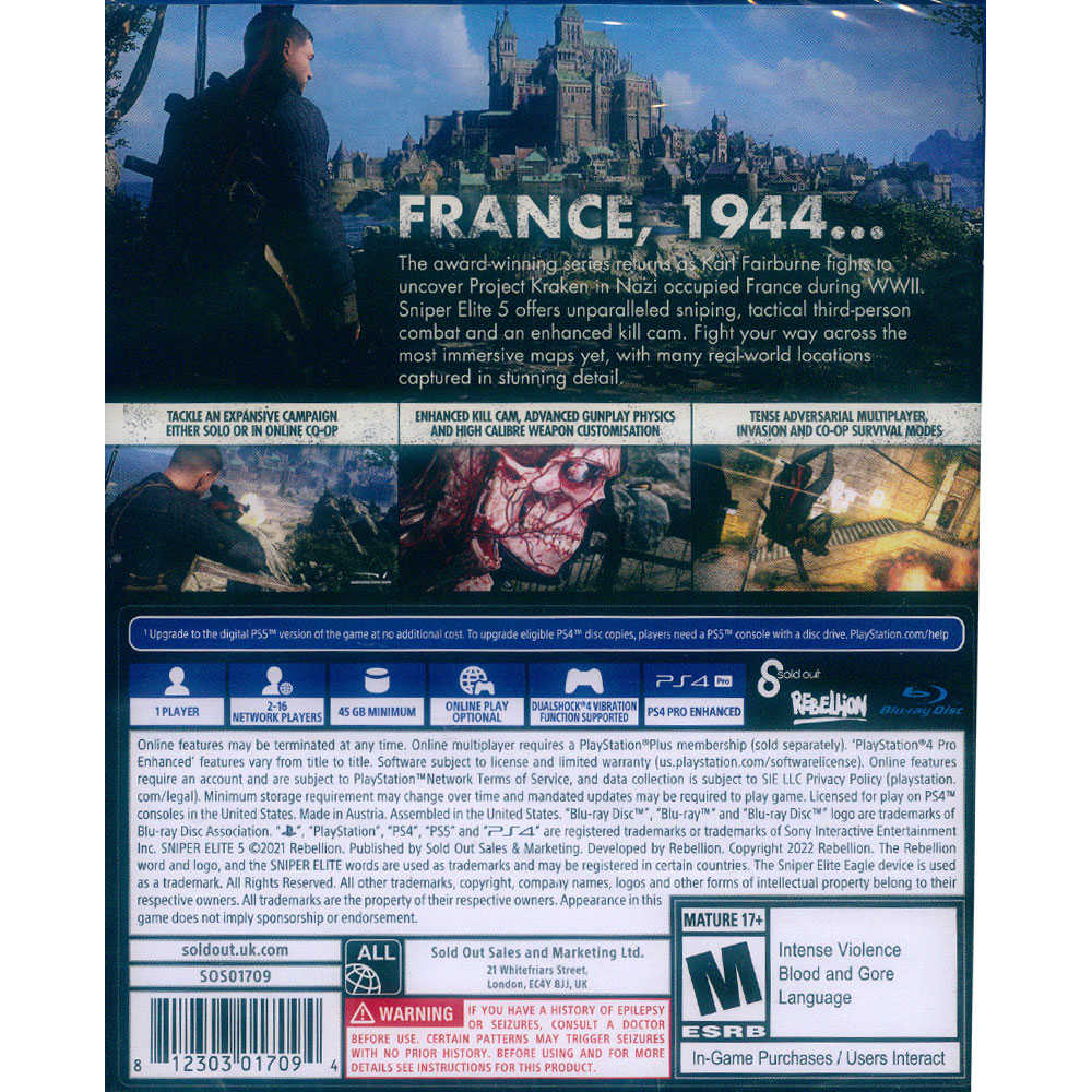 【一起玩】 PS4 狙擊之神 5 狙擊精英 5 中英日文美版 Sniper Elite 5 可免費升級PS5版本