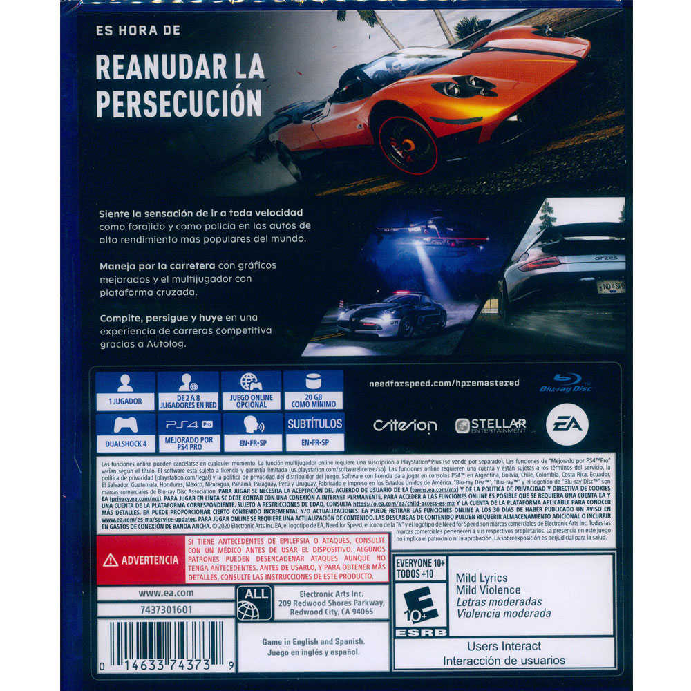 【一起玩】PS4 極速快感 超熱力追緝 重製版 中英文美版  Need for Speed: Hot Pursuit賽車
