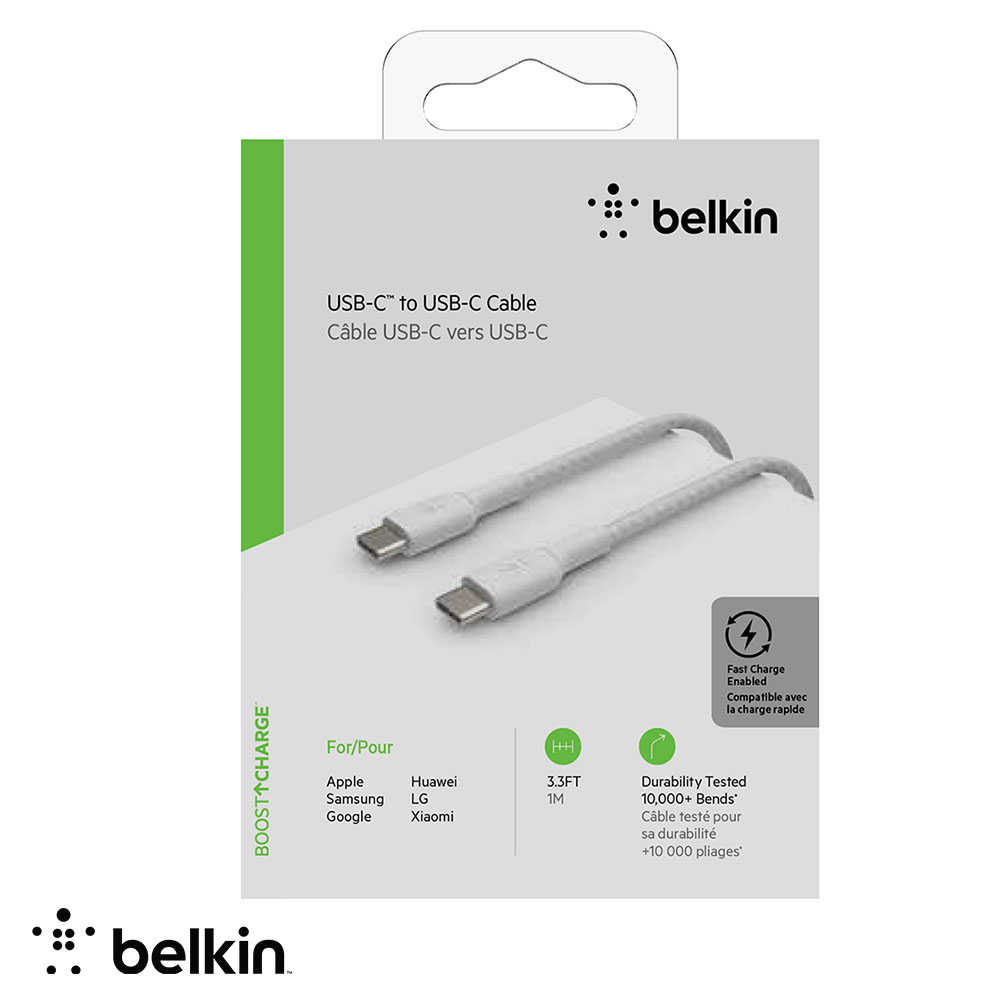 【Belkin】貝爾金 USB-C to USB-C 編織 傳輸線 充電線 1M type-C USB-IF 認證CAB004