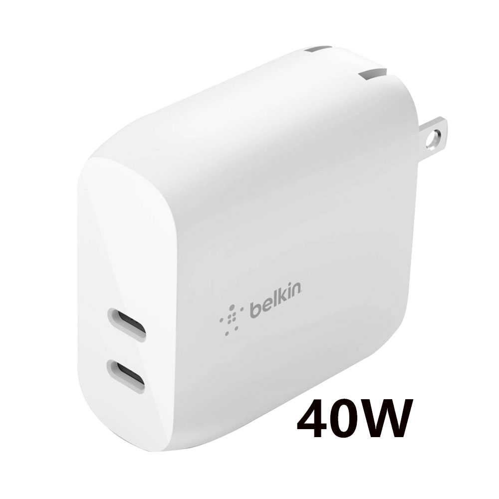 【Belkin】40W 雙PD快充 充電頭 (20W+20W) Type-C 旅充頭 雙孔 WCB006dqWHJP