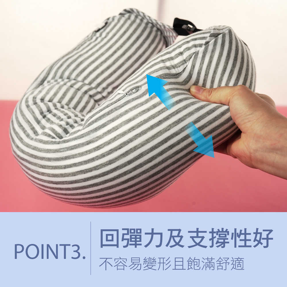JIDA 日式簡約條紋風連帽微粒子U型護頸枕 70cmX15cm(2入組)