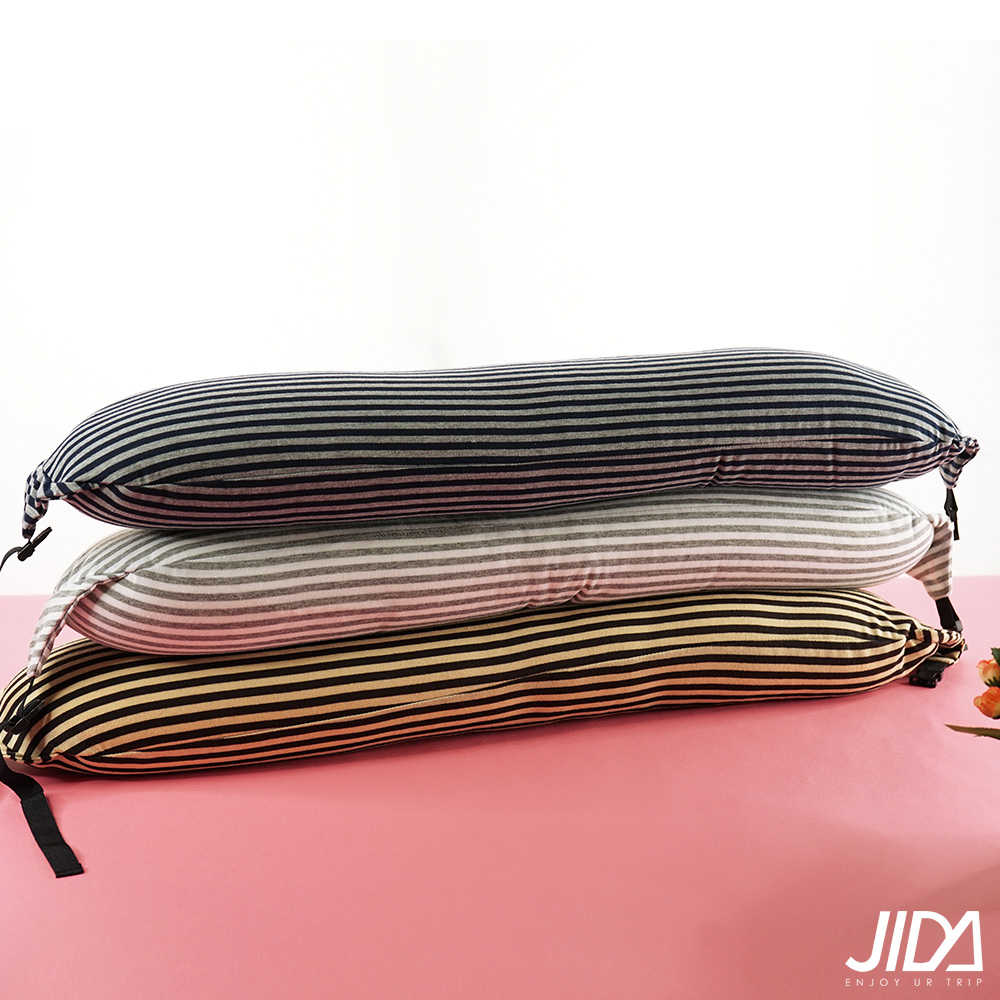 JIDA 日式簡約條紋風連帽微粒子U型護頸枕 70cmX15cm