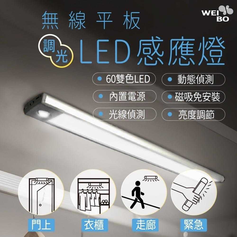 台灣精品 WEI BO 多功能LED 感應燈 無線60顆 LED自動平板感應燈 三種燈光款
