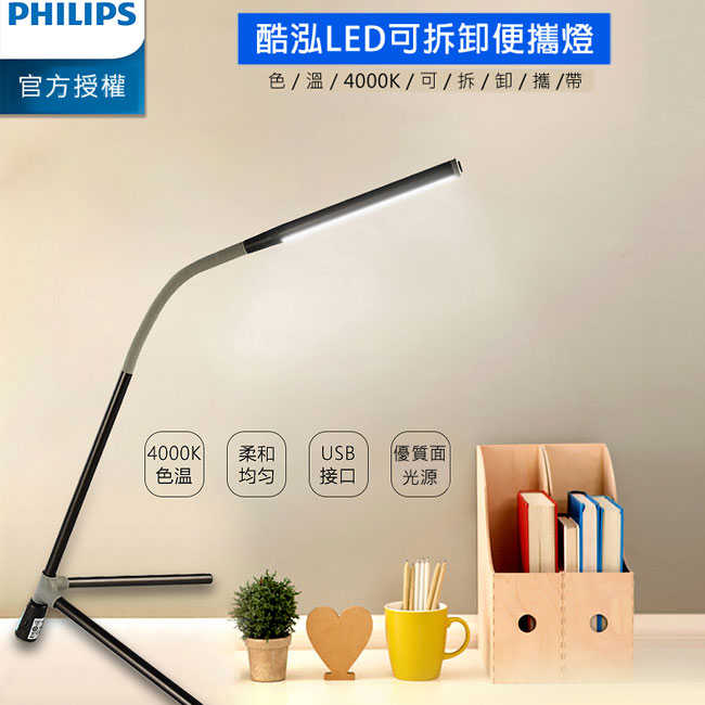 【飛利浦 PHILIPS】酷泓 1.5W可折疊式LED檯燈 露營燈 (66046)