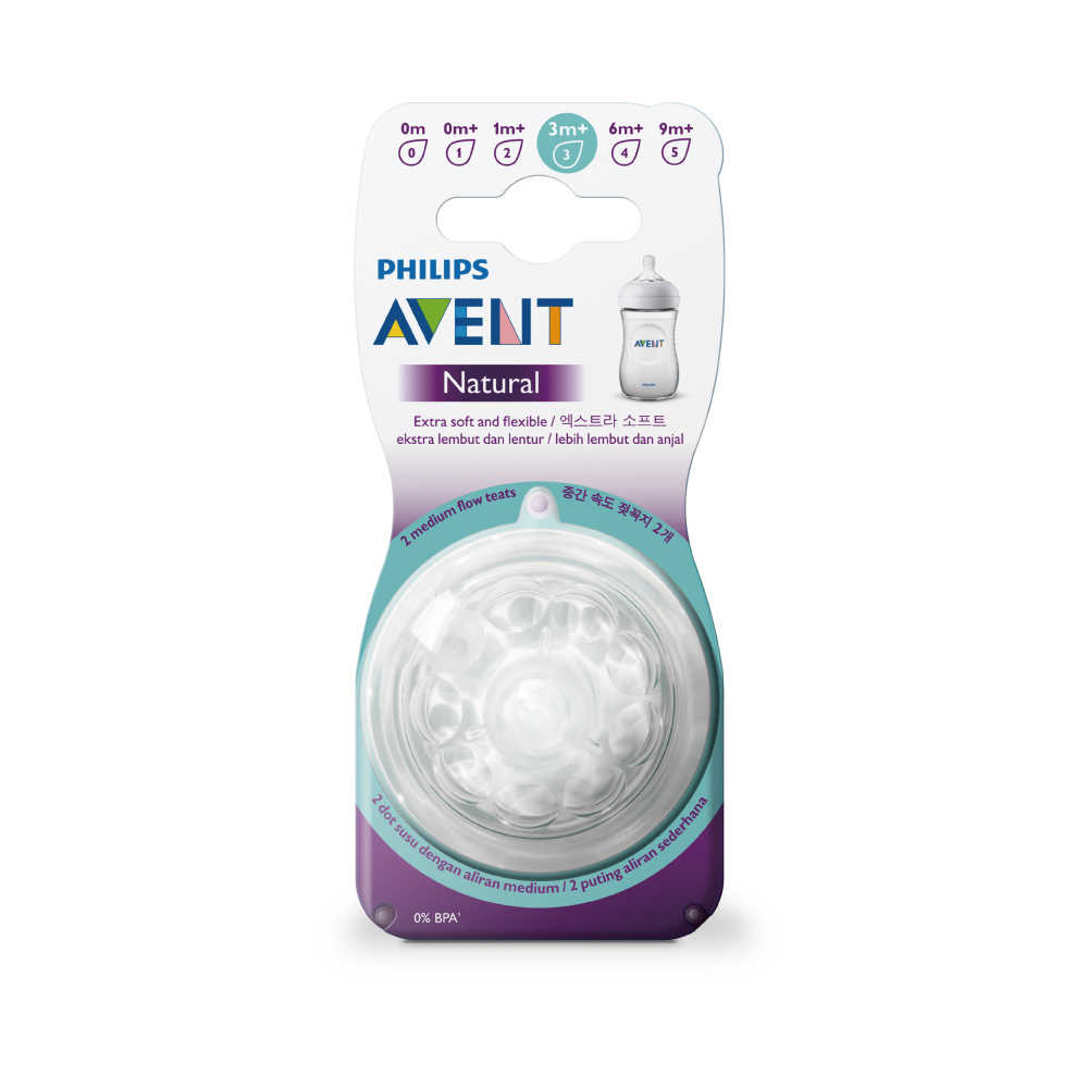 【PHILIPS AVENT】親乳感防脹氣奶嘴雙入裝 中流量 3M+三號嘴 SCF653/23(SCF653/23)