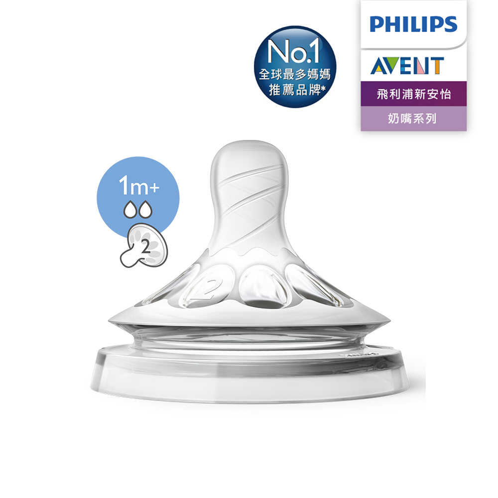 【PHILIPS AVENT】親乳感防脹氣奶嘴雙入裝 慢流量 1M+ 二號嘴 SCF652/23(SCF652/23)