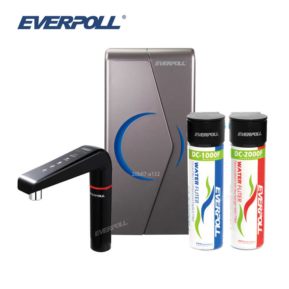 【EVERPOLL】櫥下型雙溫UV觸控飲水機EVB-298-E +全效淨水組(DCP-3000)【贈全台安裝】