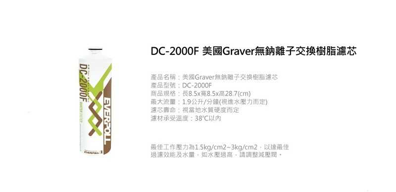 【EVERPOLL】DC-2000F美國Graver無鈉離子交換樹脂濾芯【適用DCP-2000｜DCP-3000 第一道