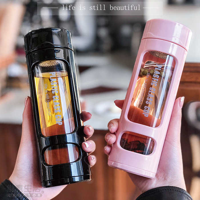 【雙層塑玻耐熱杯】咖啡杯 塑玻杯 真空玻璃內膽玻璃杯 辦公室必備 防彈咖啡 生酮咖啡杯 400ml