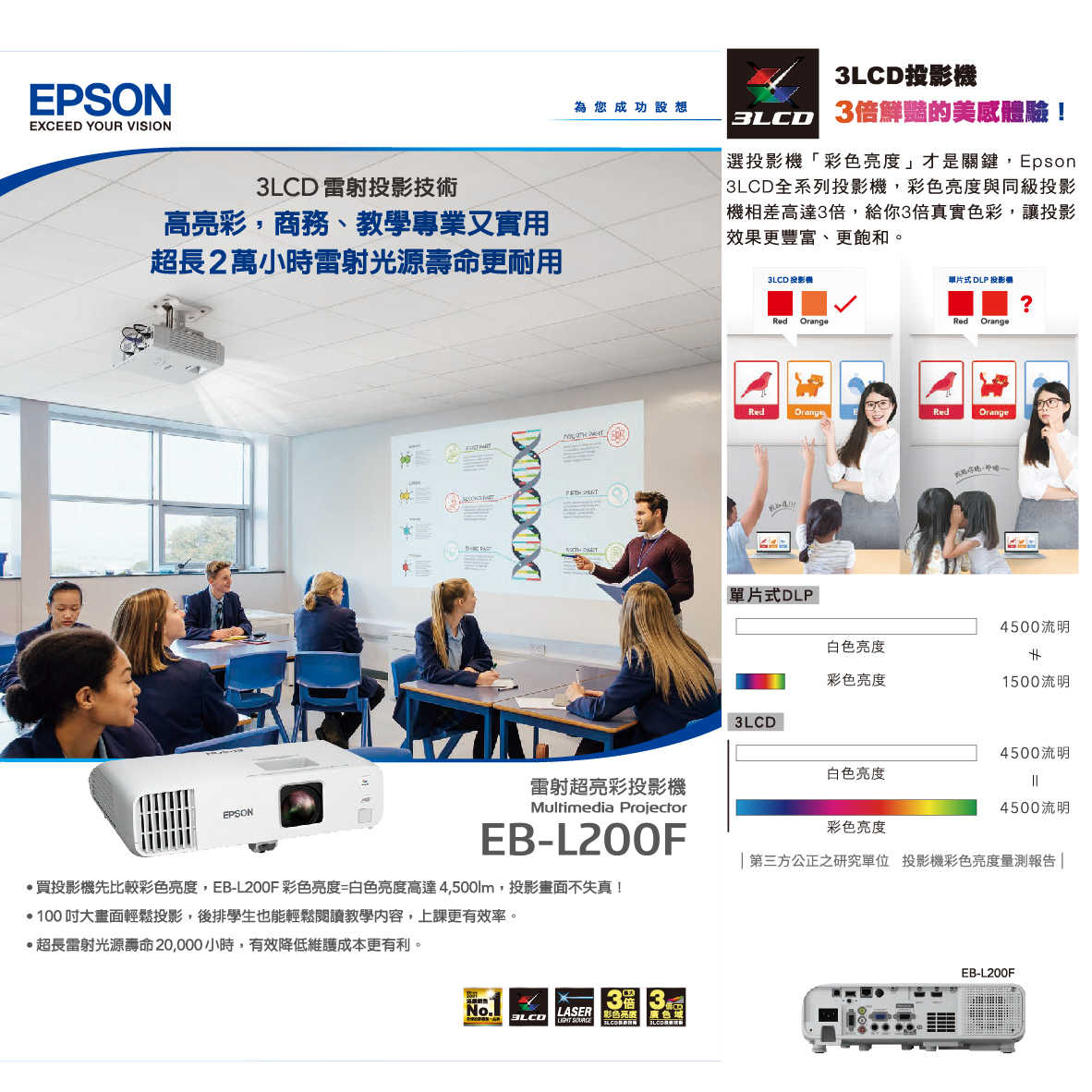 EPSON 愛普生 EB-L200F 4500流明 3LCD FHD商務雷射投影機 | 金曲音響