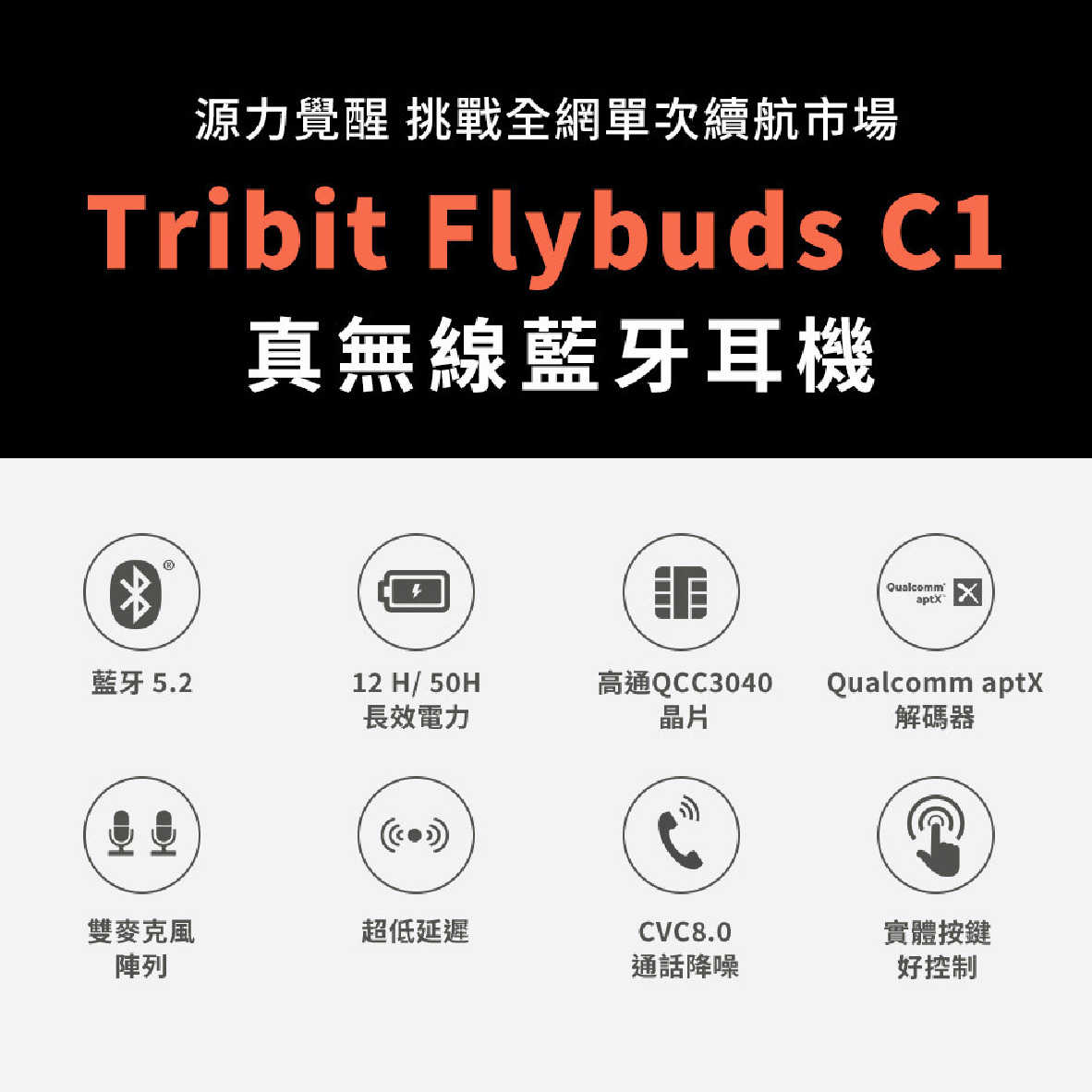 Tribit Flybuds C1 通話降噪 IPX5 低延遲 HiFi 真無線 藍芽 耳機 | 金曲音響