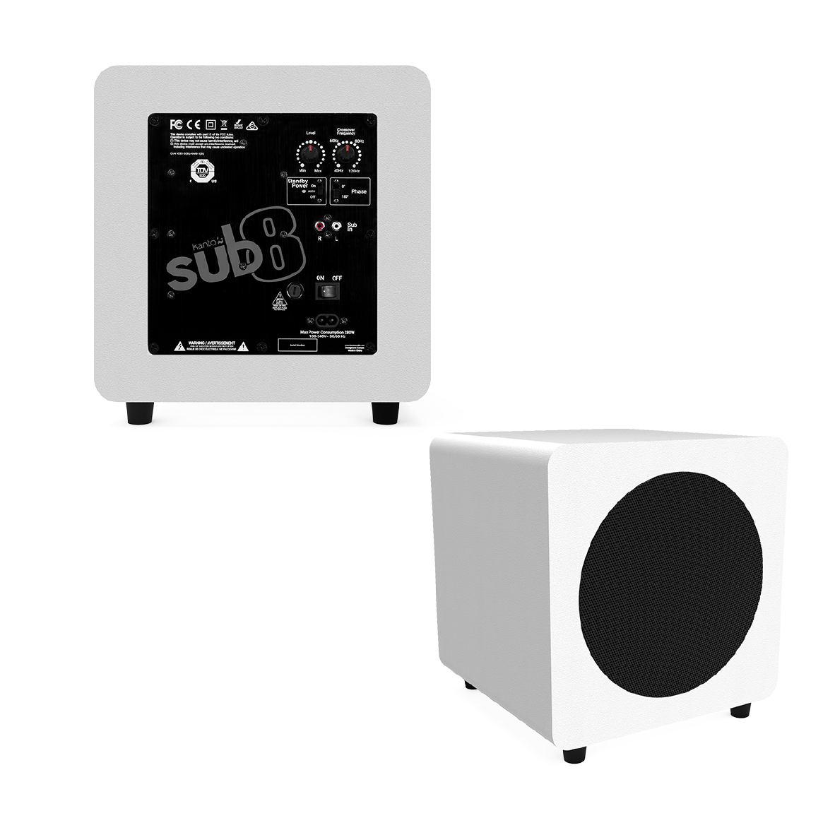 Kanto SUB8 白色 內建高功率擴大機 RCA輸入 8吋 重低音喇叭 | 金曲音響