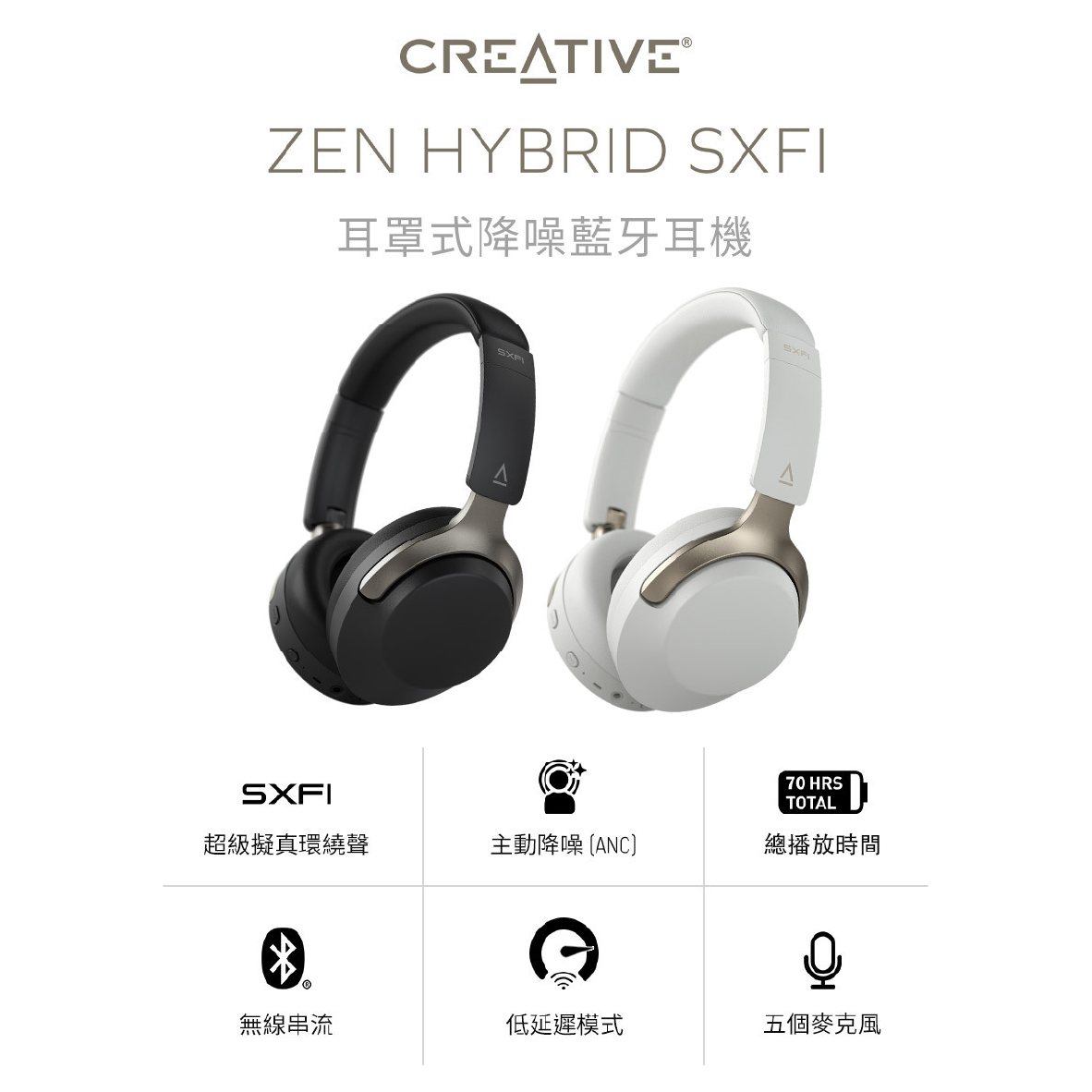 Creative Zen Hybrid SXFl 灰色 空間音訊 多點連線 主動降噪 耳罩式 藍牙耳機 | 金曲音響
