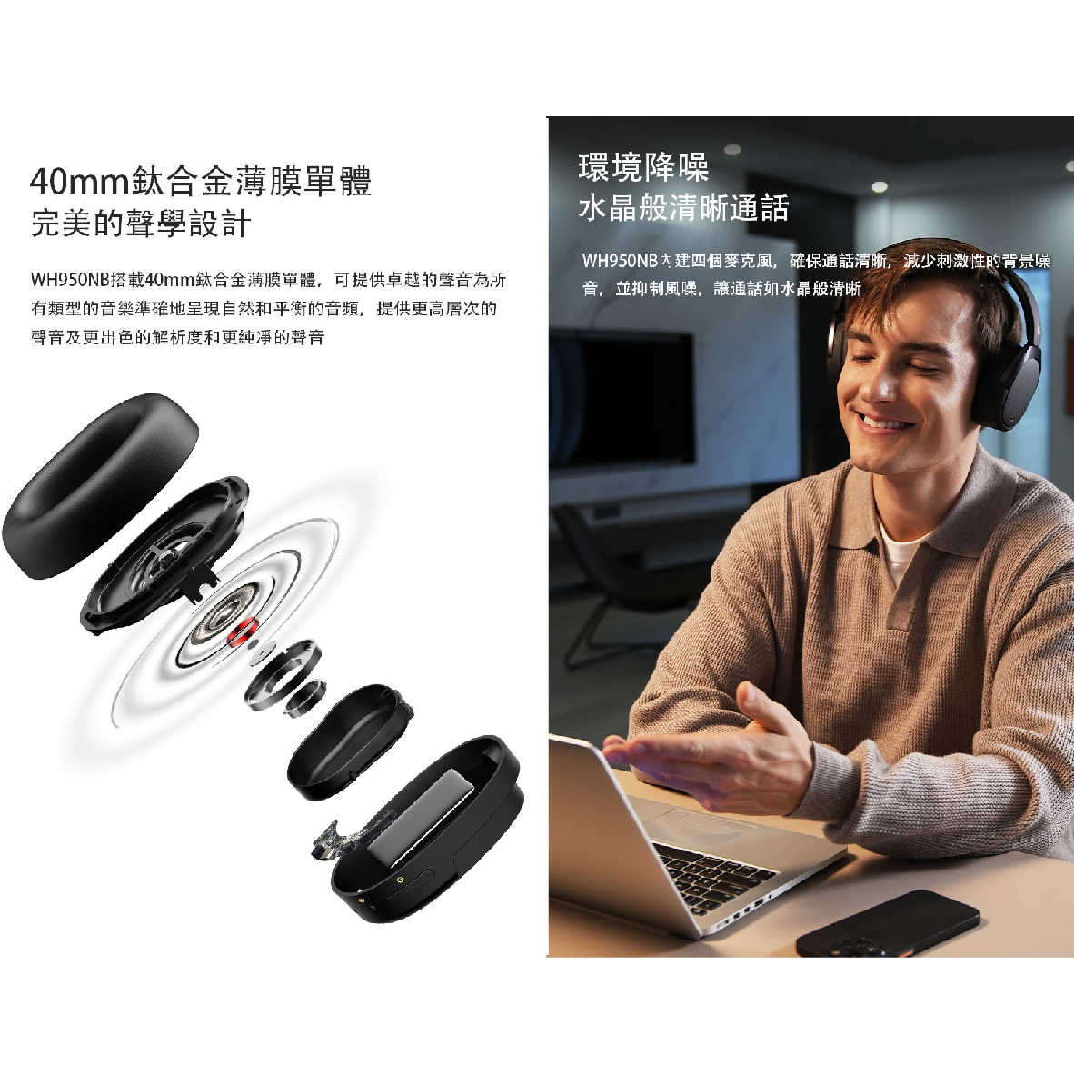 EDIFIER 漫步者 WH950NB 白色 可摺疊 支援快充 多點連線 無線 降噪 耳罩式耳機 | 金曲音響