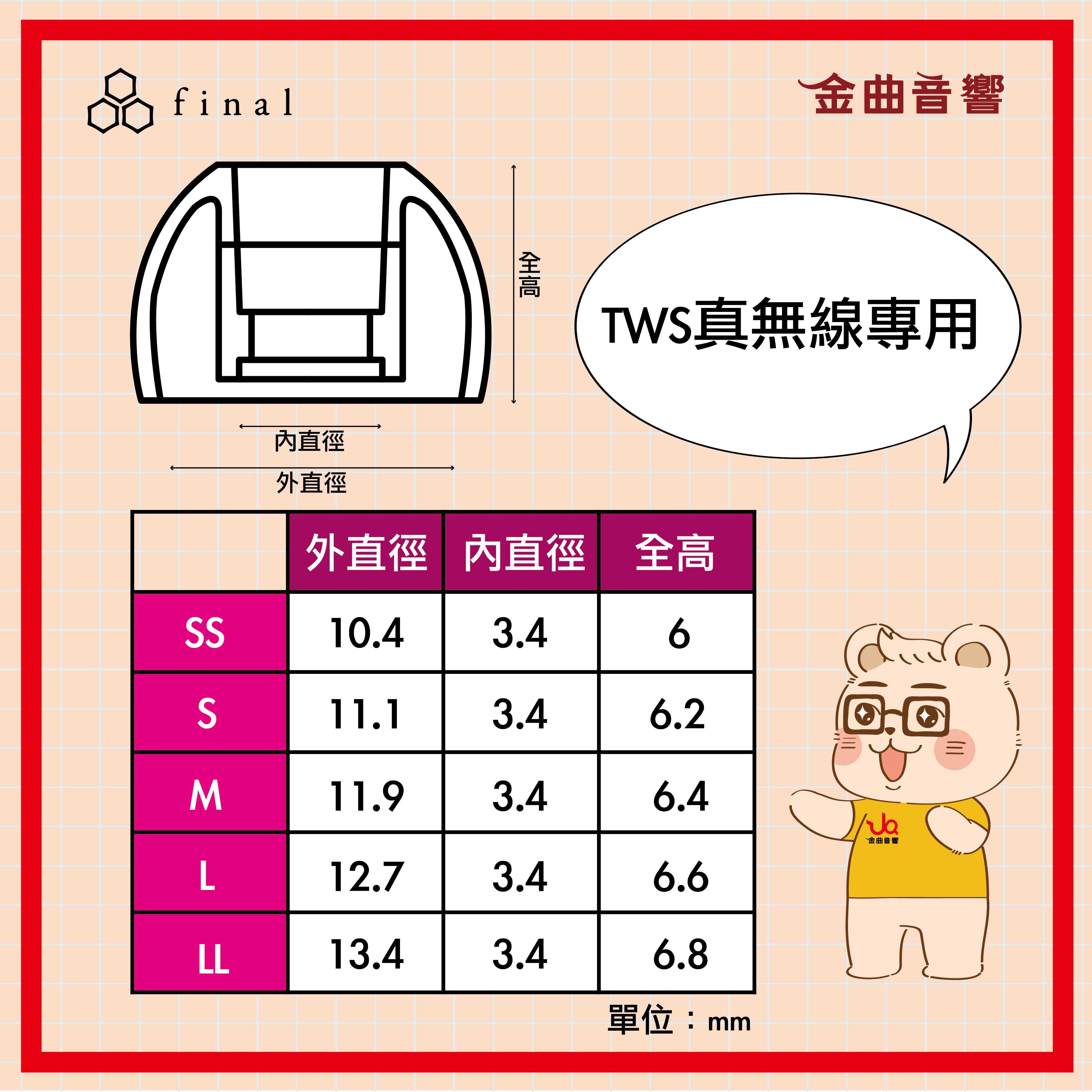 Final Type E TWS 真無線耳機專用 一對 耳塞 | 金曲音響